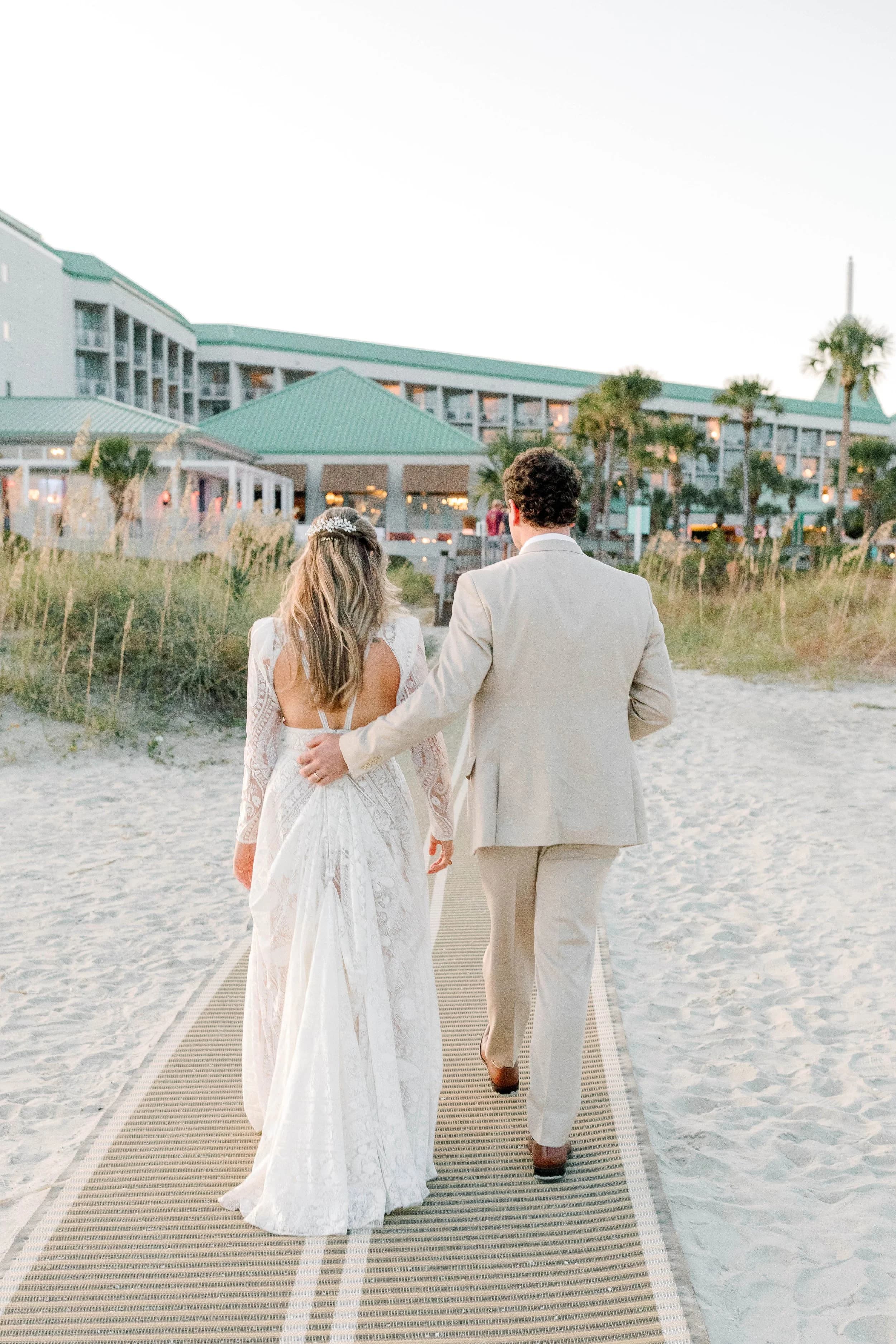 Wedding couple at The Westin Hilton Head Island Resort Atlantic Ocean backdrop