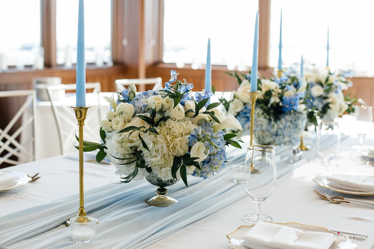 Duvall Catering & Events - Wedding Place Setting Blue White Duvall Events
