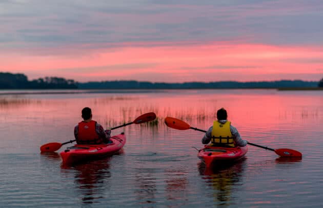 Kayaking at sunset on May River at Montage Palmetto Bluff Bluffton SC