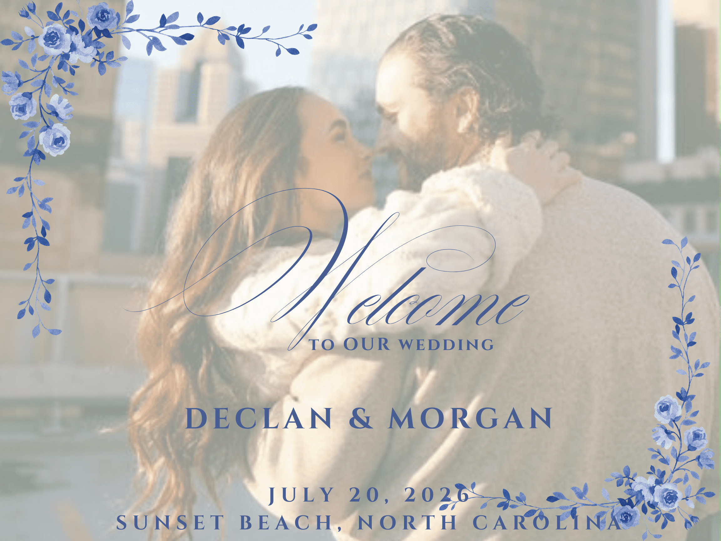 Soirée by the Sea - Blue and White Elegant Floral Watercolor Welcome Wedding Poster
