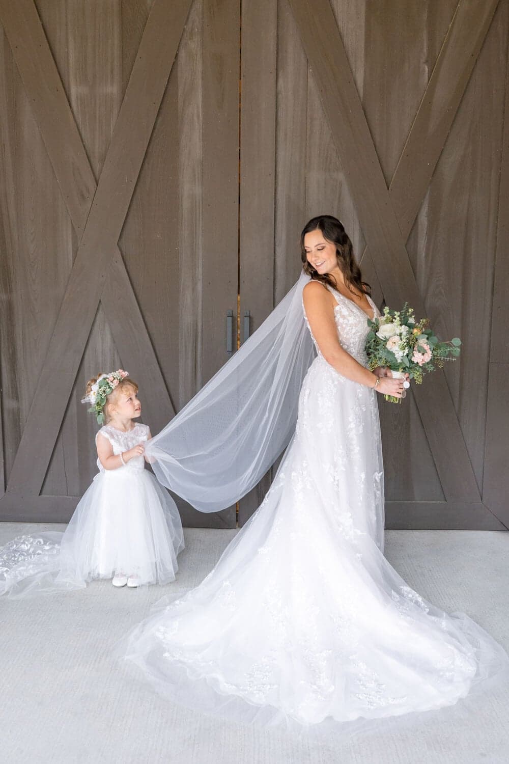 Charleston Photo Art - bride walking with flower girl downtown