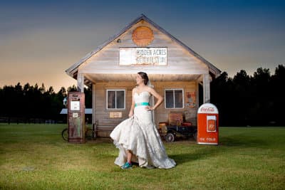 Bridal portrait at Hidden Acres rustic wedding venue in SC