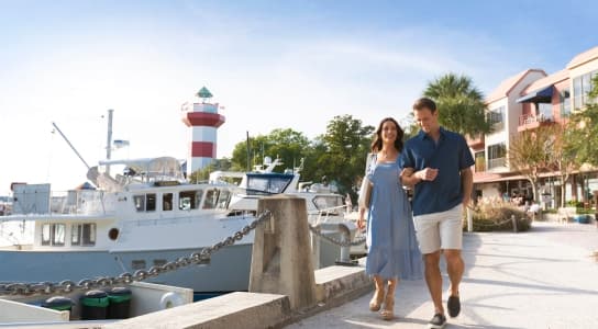 Harbour Town Sea Pines Resort couple walking pier Hilton Head SC