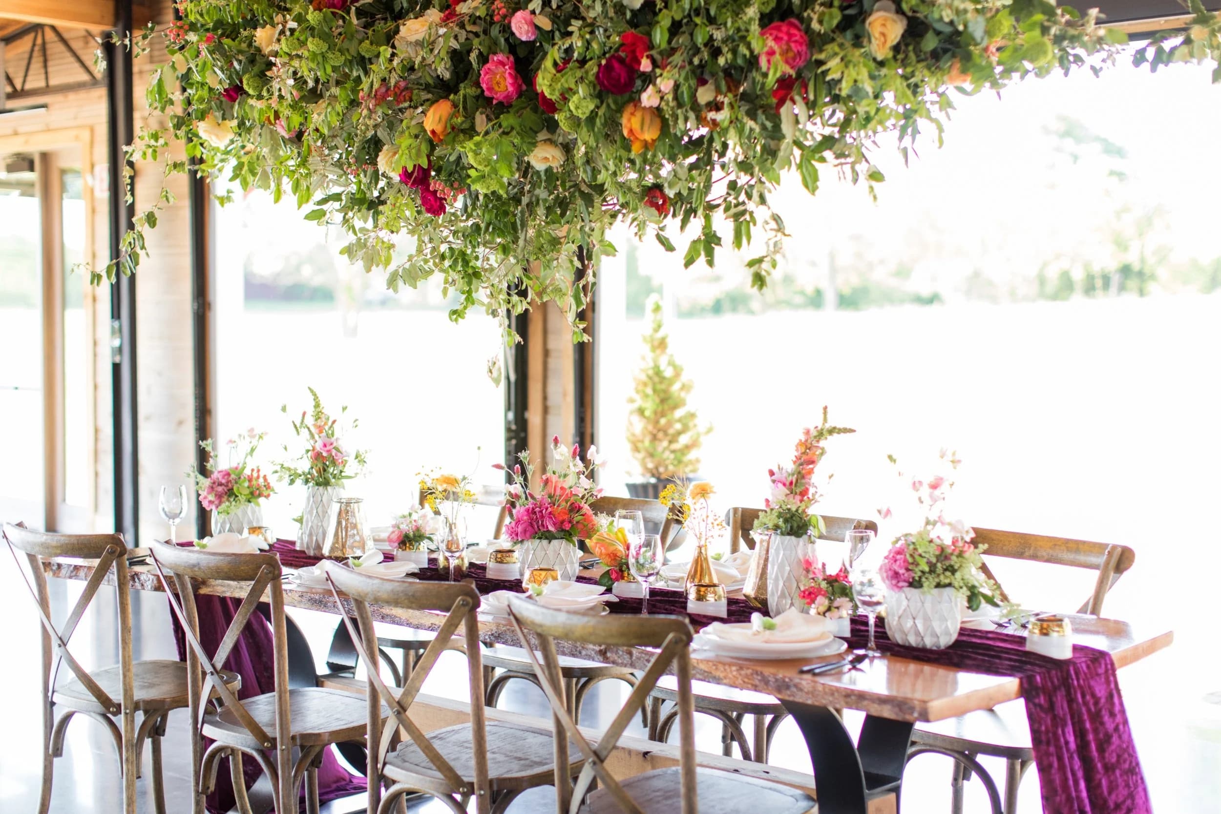 Rustic barn wedding reception interior at Sitton Hill Farm