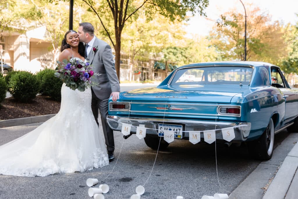 Wedding couple portrait at Huguenot Mill Greenville Peace Center