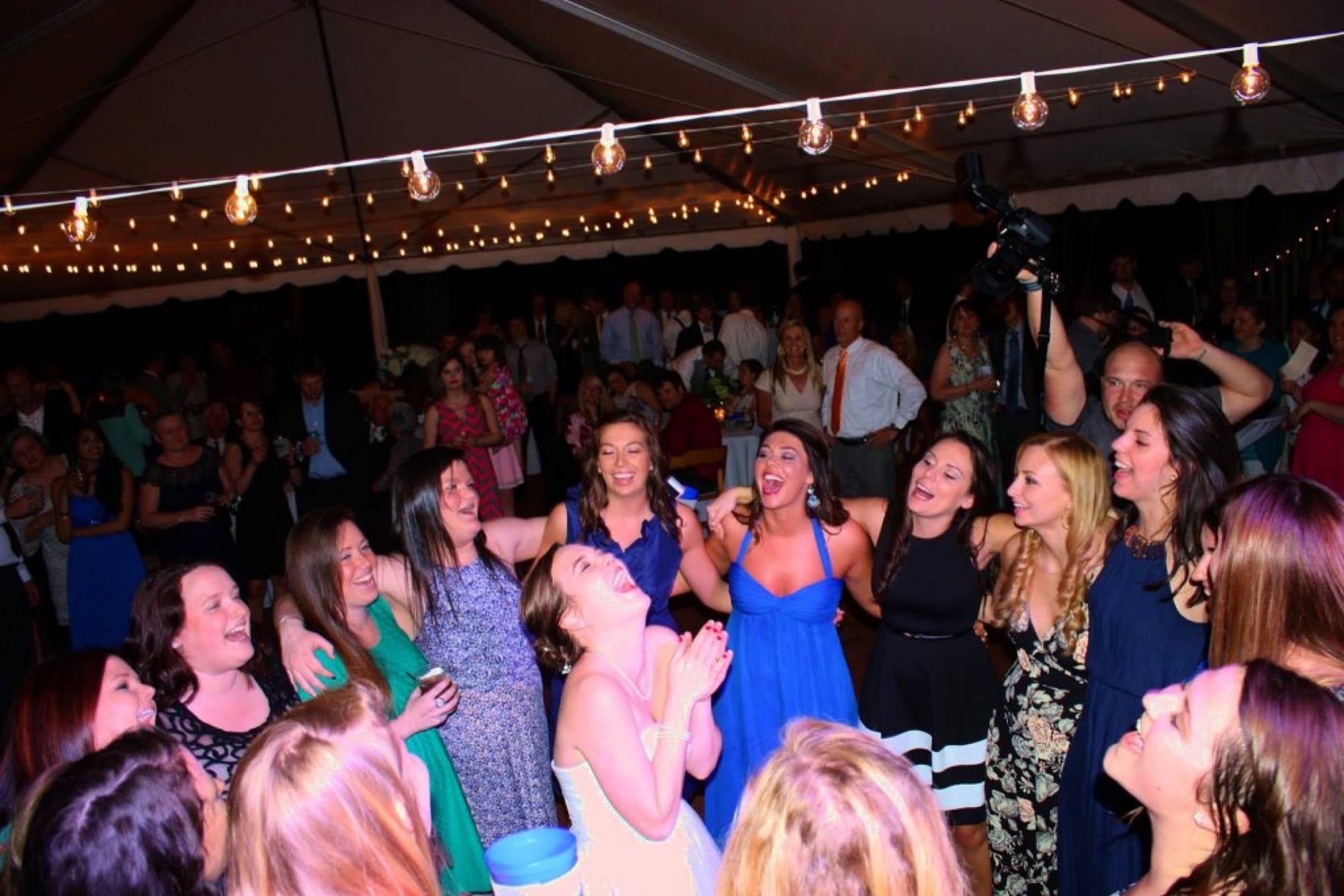 Party Carolina DJs - reception dance floor under string lights
