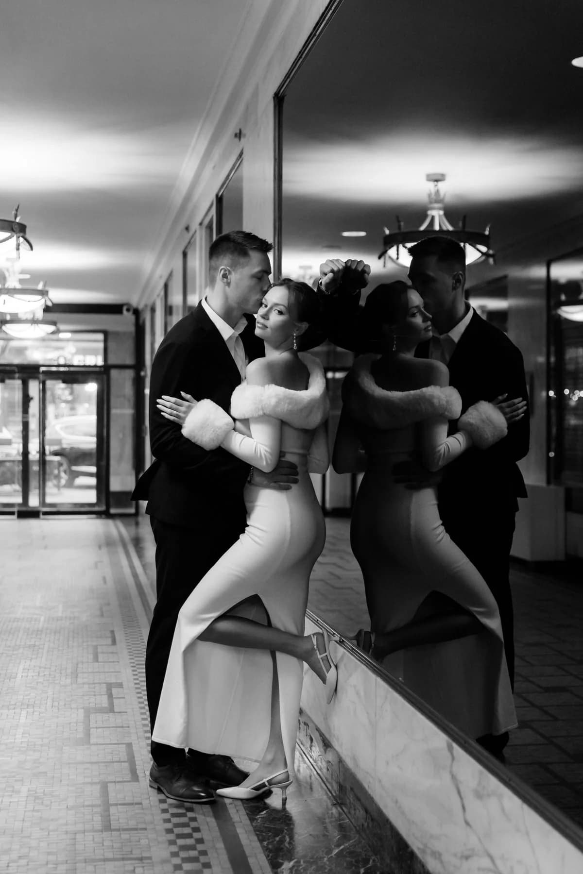 Romantic black and white engagement session at Westin Poinsett Greenville