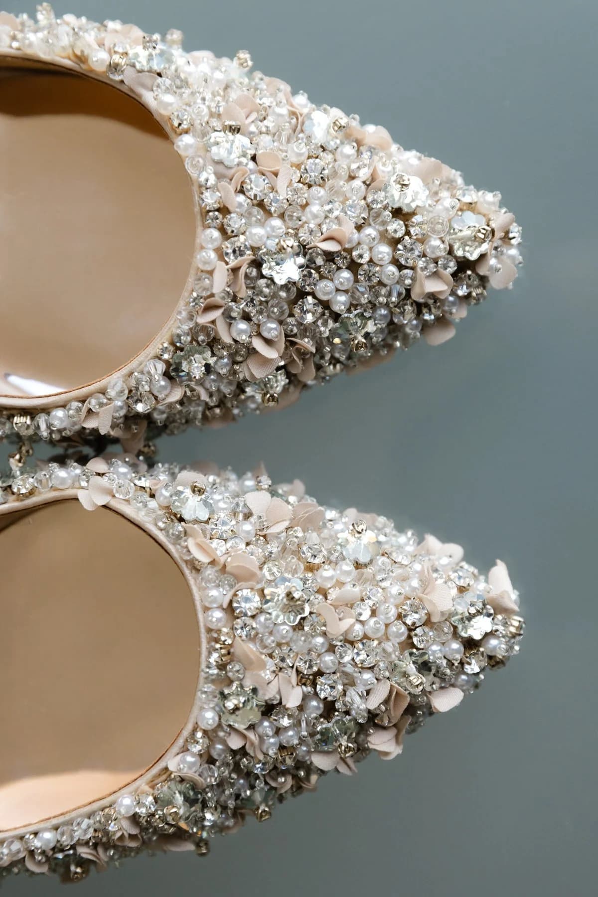 Elegant Badgley Mischka wedding shoes detail shot in Greenville SC